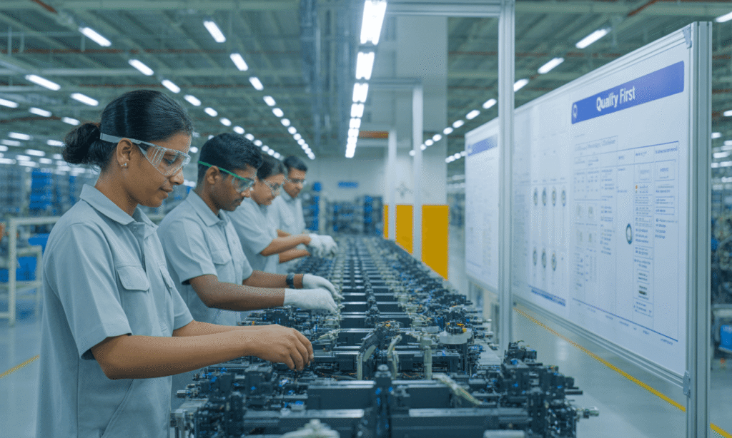 Tamil Nadu manufacturing workers following ISO 9001/IATF 16949 quality systems and procedures in modern factory - business systems that actually work