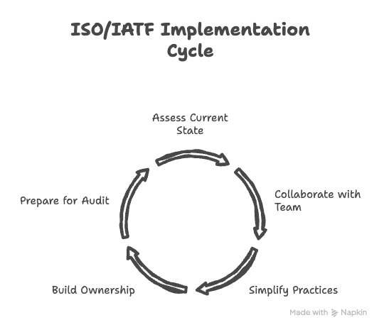 Hand-drawn diagram of the System Co-Creation approach for MSMEs, showing stages: map reality, team collaboration, simplify practices, build ownership, and ensure audit and growth readiness.